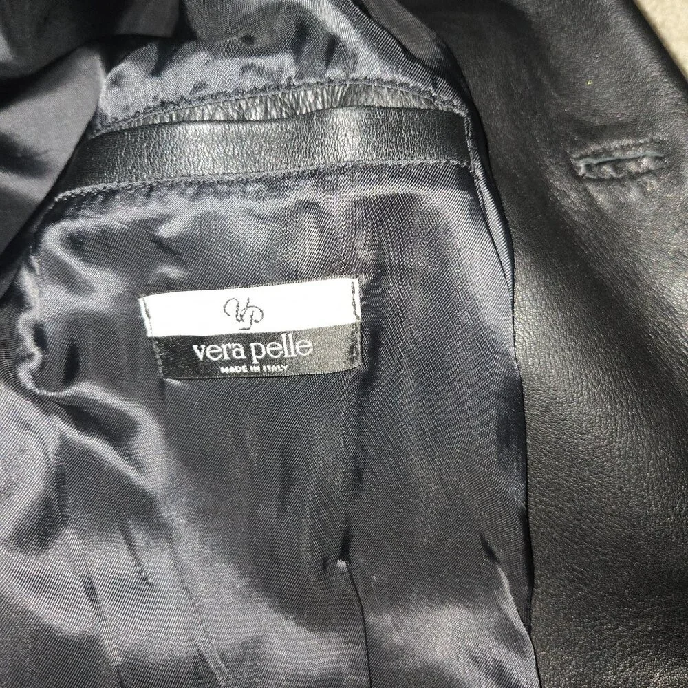 Vera Pelle Made in Italy Men's Black Leather Top Coat Size‎ 38/52 Fully Lined